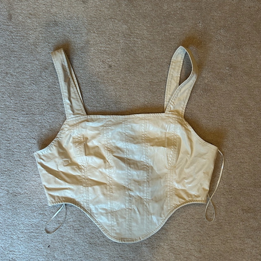 Cotton Candy LA, Faux Leather Corset top Ivory